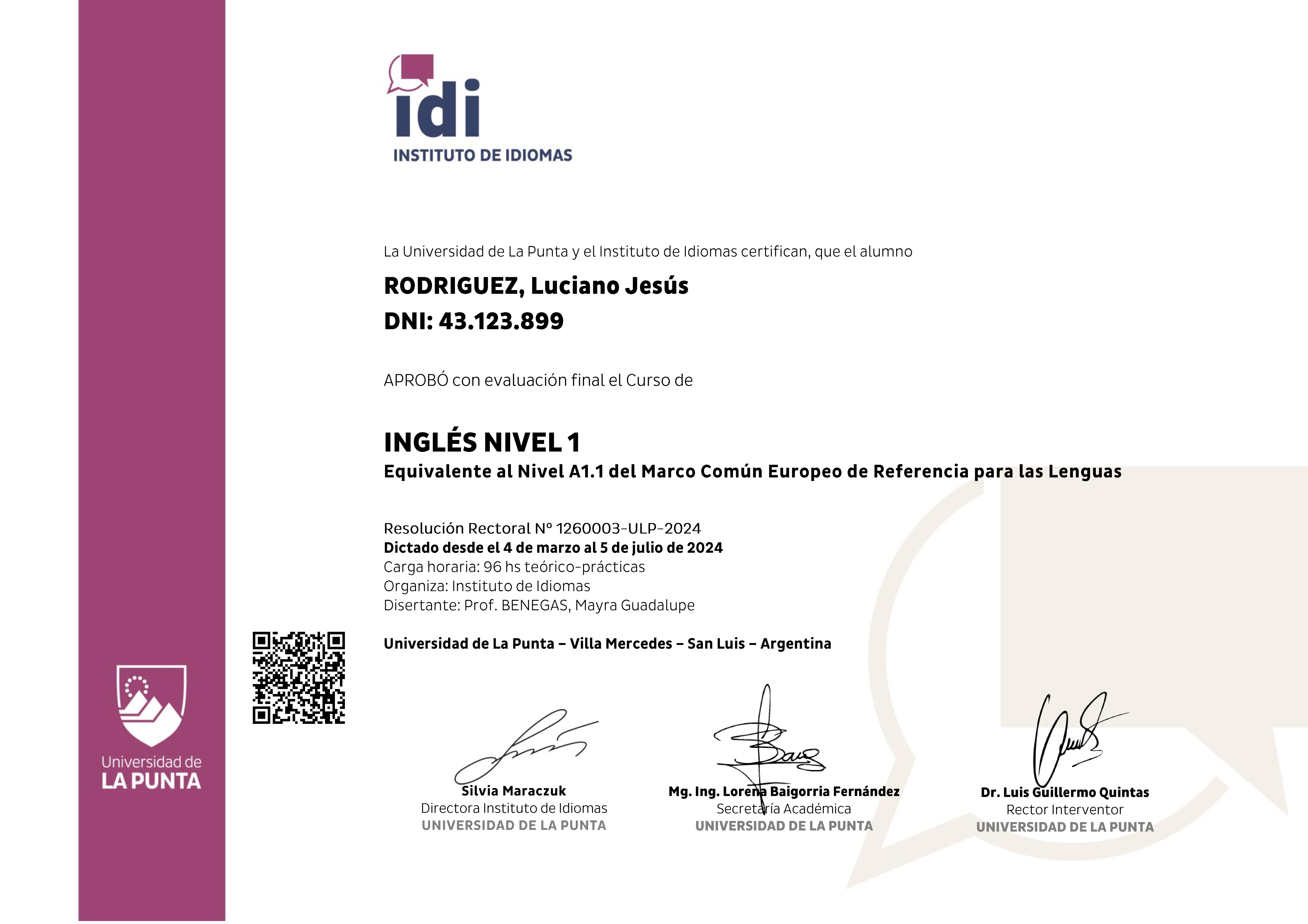 Certificado Inglés Nivel 1
